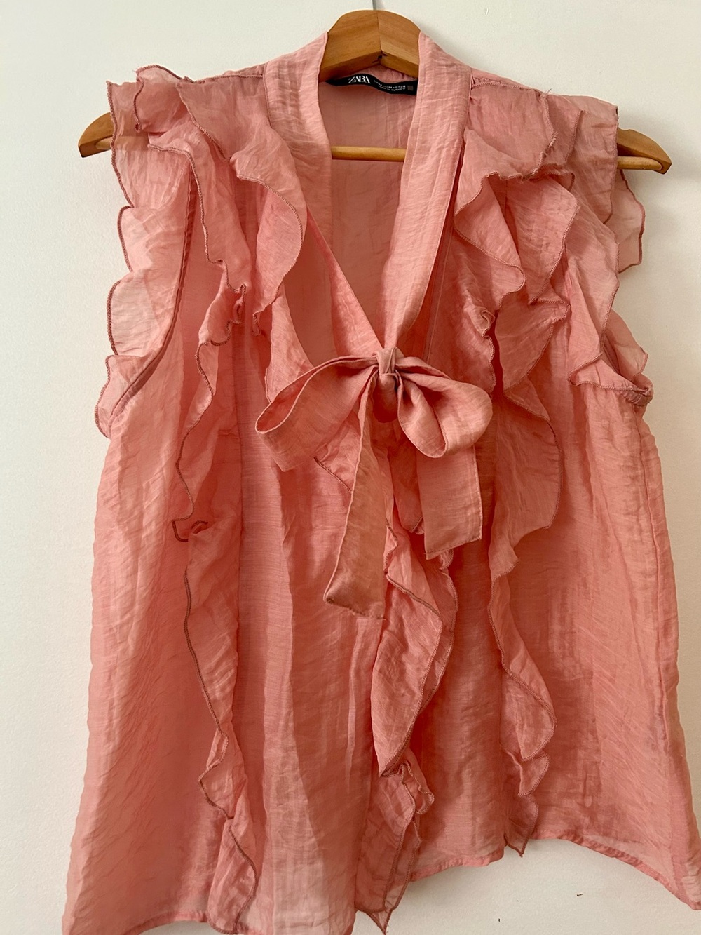 Zara Ruffled Tie-Front Blouse in Soft Pink
